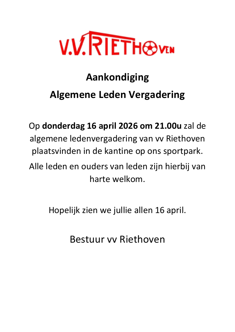 Algemene Ledenvergadering op donderdag 16 april 2026 om 21.00 uur